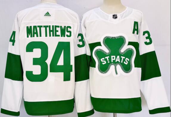 Men's Toronto Maple Leafs #34 Auston Matthews White St Patricks Authentic Jersey