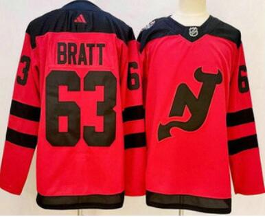 Men's New Jersey Devils #63 Jesper Bratt Red 2024 Stadium Series Authentic Jersey