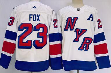 Men's New York Rangers #23 Adam Fox White 2024 Stadium Series Stitched Jersey