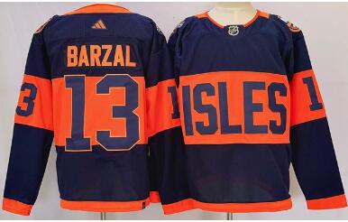 Men's New York Islanders #13 Mathew Barzal Navy 2024 Stadium Series Stitched Jersey