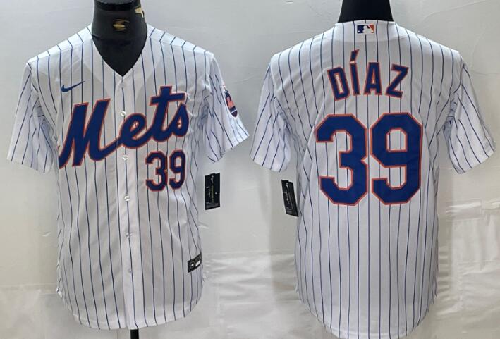 Men's New York Mets Edwin Diaz Majestic White/Royal  Cool Base  Jersey