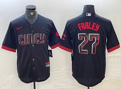 Men's Cincinnati Reds #27 Jake Fraley Black 2023 City Connect Cool Base Stitched Jersey