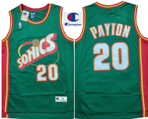 Men's Vintage Champion NBA Seattle Supersonics Green Gary Payton stitched Jersey