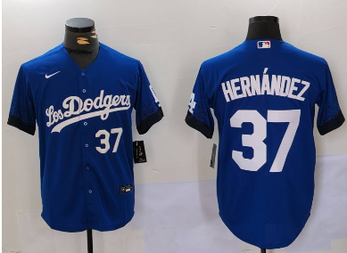 Men's Los Angeles Dodgers #37 Teoscar Hernández Blue Cool Base Stitched Baseball Jerseys