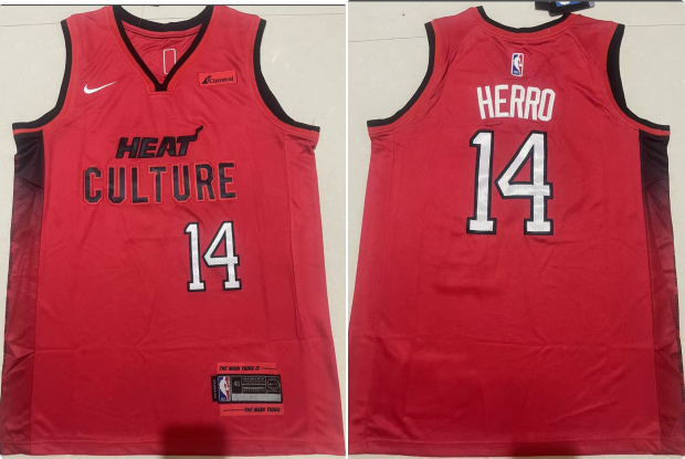 Men's Miami Heat #14 Tyler Herro Red 2024-25 City Edition Stitched Basketball Jersey