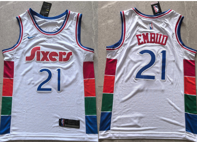 Men's Philadelphia 76ers #21 Joel Embiid White 2024 25 City Edition Stitched Jersey