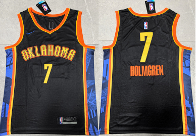 Men's Oklahoma City Thunder #7 Chet Holmgren Black 2024 City Edition Stitched Basketball Jersey