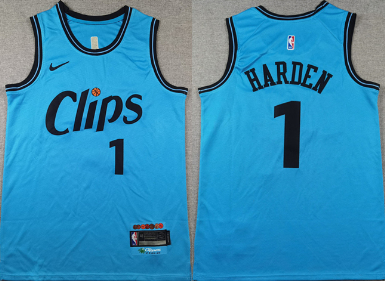 Men's Los Angeles Clippers #1 James Harden Light Blue 2024 City Edition Stitched Jersey