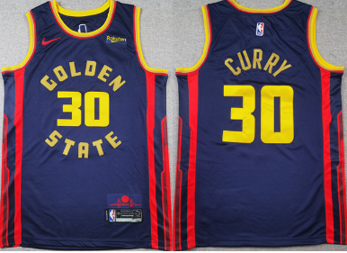 Men's Golden State Warriors #30 Stephen Curry Navy 2024-25 City Edition Stitched Basketball Jersey