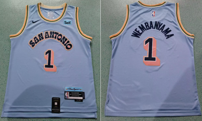 Men's San Antonio Spurs #1 Victor Wembanyama Light Blue 2024-25 City Edition Stitched Basketball Jersey