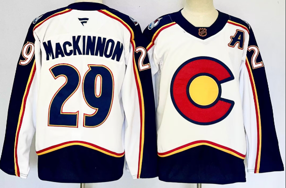 Men's Colorado Avalanche #29 Nathan MacKinnon White 2024-25   Stitched Jersey