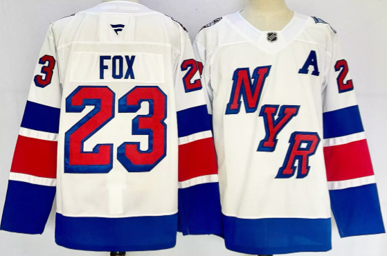 New York Rangers Men's 2025 Hockey White Jersey 23 Adam Fox jersey