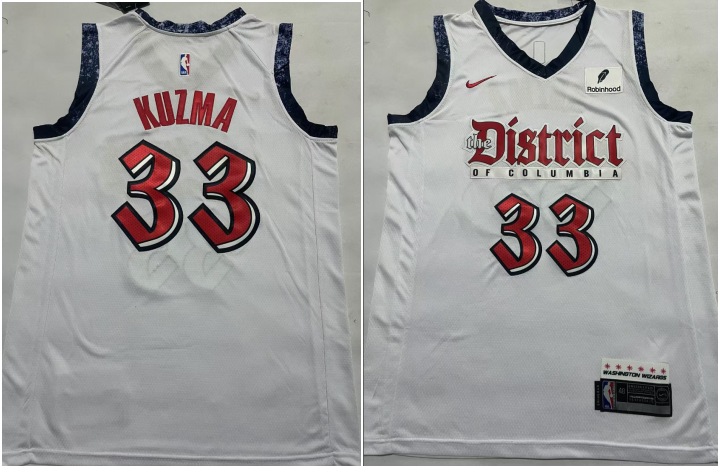 Men's Washington Wizards #33 Kyle Kuzma White 2024 City Edition Swingman Sponsor Stitched Jersey