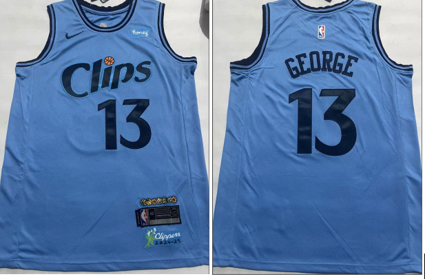Men's Los Angeles Clippers #13 Paul George Light Blue 2024 City Icon Sponsor Swingman Jersey
