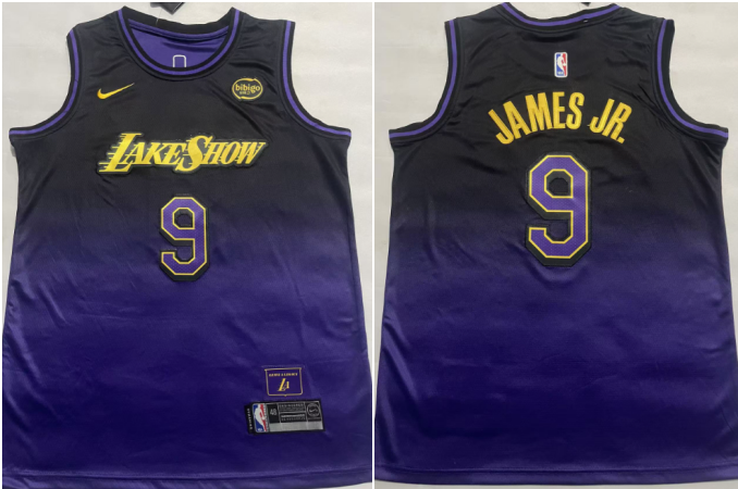 Men's Los Angeles Lakers #9 Bronny James Jr Purple 2024 City Edition Swingman Sponsor Stitched Jersey