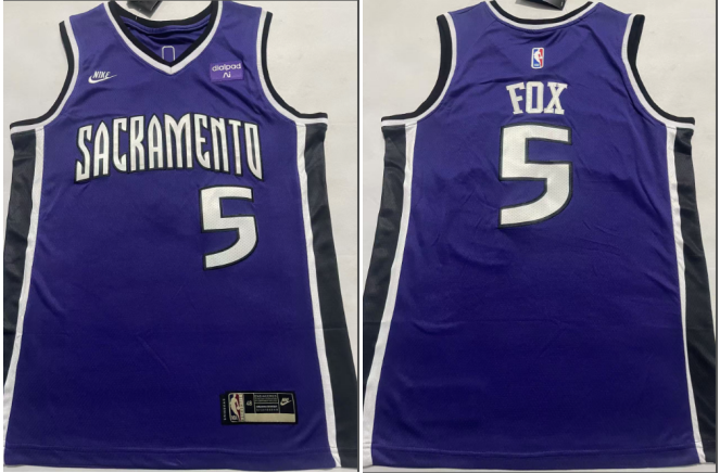 Men's Sacramento Kings #5 DeAaron Fox Purple 2024 City Edition Swingman Sponsor Stitched Jersey