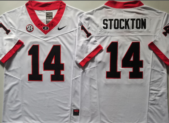 Men’s Georgia Bulldogs #14 Gunner Stockton College Football Jersey
