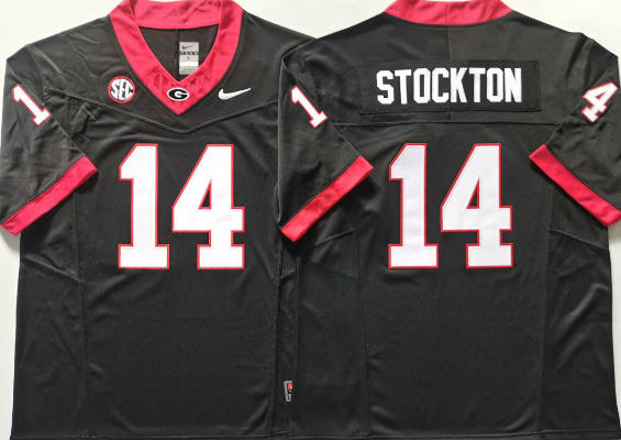 Men’s Georgia Bulldogs #14 Gunner Stockton College Football Jersey
