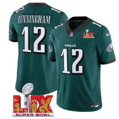 Men's Philadelphia Eagles #12 Randall Cunningham Green 2025 Super Bowl LIX Patch New F.U.S.E. Vapor Limited Stitched Football Jersey