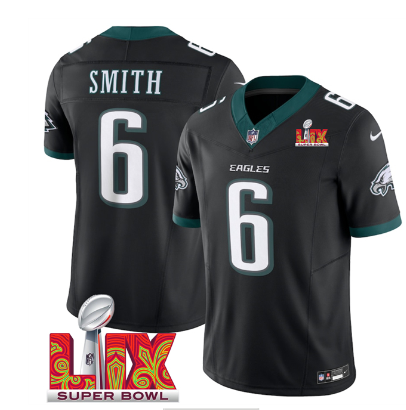 Men's Philadelphia Eagles #6 DeVonta Smith  2025 Super Bowl LIX Patch New F.U.S.E. Vapor Limited Stitched Football Jersey