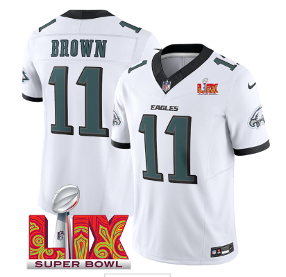 Men's Philadelphia Eagles #11 A.J. Brown  2025 Super Bowl LIX Patch New F.U.S.E. Vapor Untouchable Limited Stitched Football Jersey