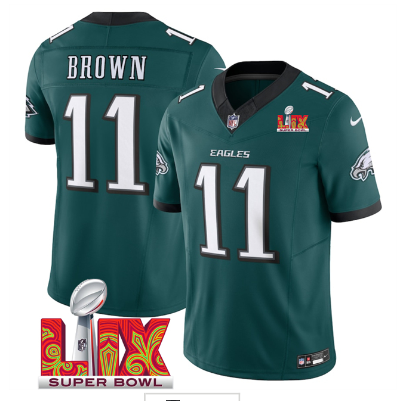 Men's Philadelphia Eagles #11 A.J. Brown  2025 Super Bowl LIX Patch New F.U.S.E. Vapor Untouchable Limited Stitched Football Jersey