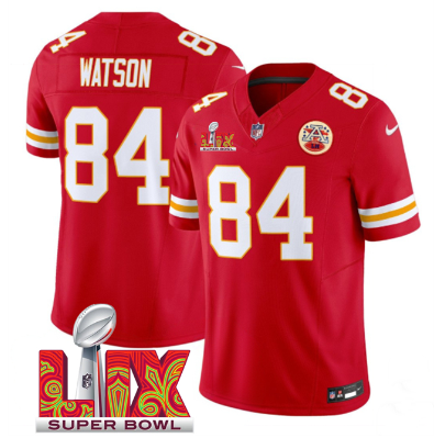 Men's Kansas City Chiefs #84 Justin Watson Red 2025 Super Bowl LIX Patch F.U.S.E. Vapor Limited Stitched Football Jersey