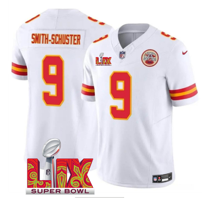 Men's Kansas City Chiefs #9 JuJu Smith-Schuster  2025 Super Bowl LIX Patch F.U.S.E. Vapor Limited Stitched Football Jersey