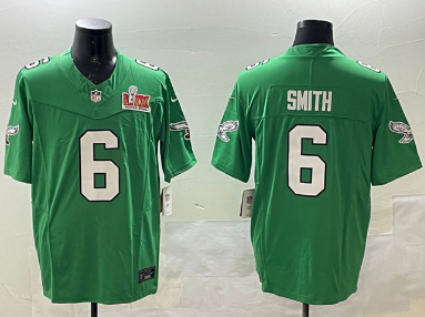Men's Philadelphia Eagles #6 DeVonta Smith Green 2025 Super Bowl LIX Patch F.U.S.E. Throwback Vapor Untouchable Limited Stitched Football Jersey