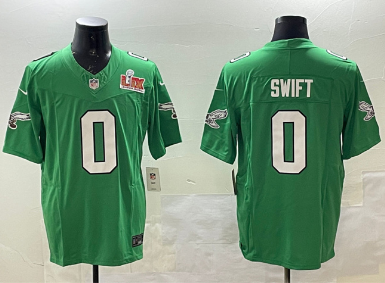 Men's Philadelphia Eagles #0 D'Andre Swift Green 2025 Super Bowl LIX Patch F.U.S.E. Throwback Vapor Untouchable Limited Stitched Football Jersey
