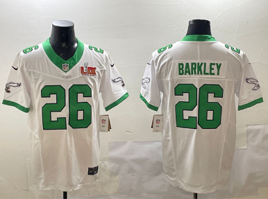 Men's Philadelphia Eagles #26 Saquon Barkley White 2025 Super Bowl LIX Patch F.U.S.E. Vapor Untouchable Limited Stitched Football Jersey