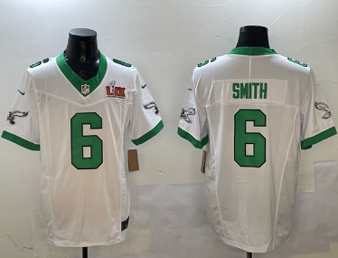 Men's Philadelphia Eagles #6 DeVonta Smith White 2025 Super Bowl LIX Patch F.U.S.E. Vapor Untouchable Limited Stitched Football Jersey