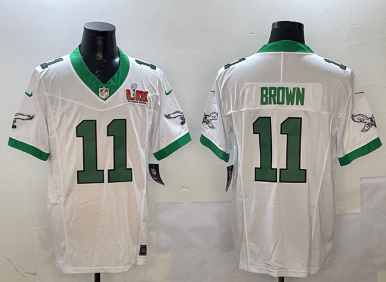 Men's Philadelphia Eagles #11 A.J. Brown White 2025 Super Bowl LIX Patch F.U.S.E. Vapor Untouchable Limited Stitched Football Jersey