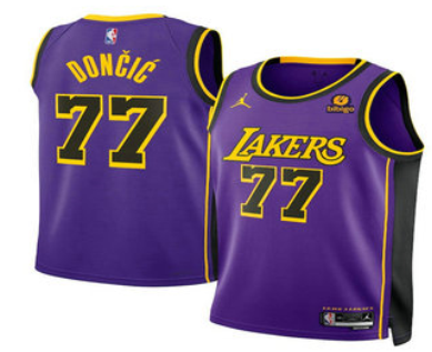 Men's Los Angeles Lakers #77 Luka Doncic Purple 2025 Statement Edition Stitched Jersey