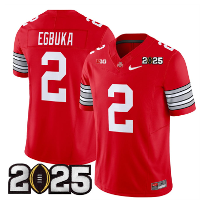 Men's Ohio State Buckeyes #2 Emeka Egbuka  2025 CFP Final Patch F.U.S.E. Vapor Limited Stitched Football Jersey
