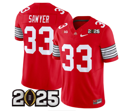 Men's Ohio State Buckeyes #33 Jack Sawyer  2025 CFP Final Patch F.U.S.E. Vapor Limited Stitched Football Jersey