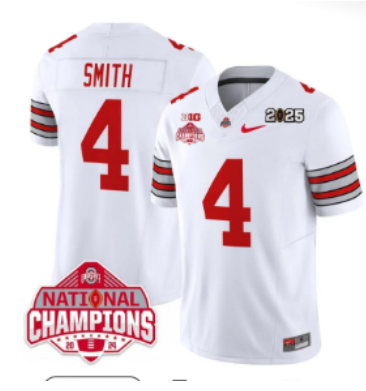 Men's Ohio State Buckeyes #4 Jeremiah Smith 2025 CFP Final  Champions Patch Stitched Football Jersey