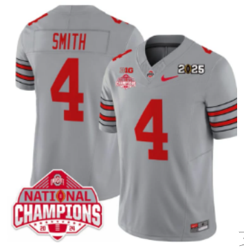 Men's Ohio State Buckeyes #4 Jeremiah Smith 2025 CFP Final  Champions Patch Stitched Football Jersey