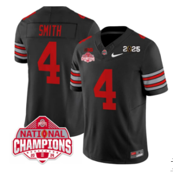 Men's Ohio State Buckeyes #4 Jeremiah Smith 2025 CFP Final  Champions Patch Stitched Football Jersey