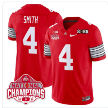 Men's Ohio State Buckeyes #4 Jeremiah Smith 2025 CFP Final  Champions Patch Stitched Football Jersey
