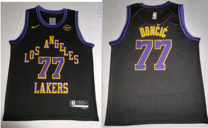 Men's Los Angeles Lakers #77 Luka Doncic Black Stitched Jersey