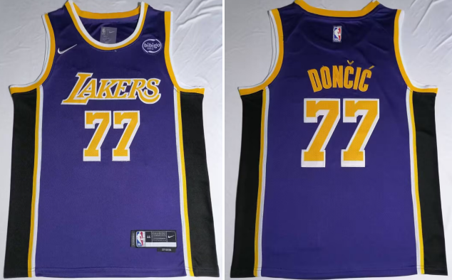 Men's Nike Los Angeles Lakers #77 Luka Doncic Purple 2025 Statement Edition Stitched Jersey
