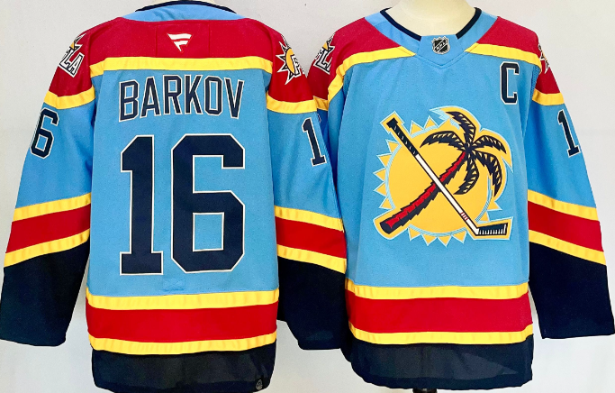 Men's Florida Panthers #16 Aleksander Barkov Blue 2022 Reverse Retro Stitched Jersey