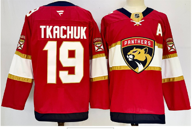 Men's Florida Panthers #19 Matthew Tkachuk Red 2024-25 Home With A Patch Stitched Hockey Jersey