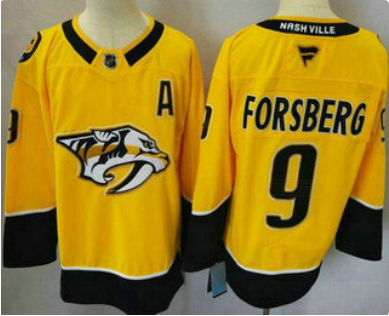 Men's Nashville Predators #9 Filip Forsberg Yellow Authentic Jersey