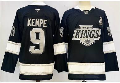 Men's Los Angeles Kings #9 Adrian Kempe Black 2024-25 Home With A Patch Stitched Hockey Jersey