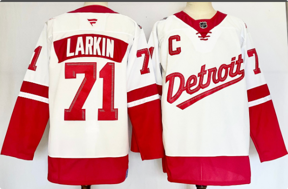 Men's Detroit Red Wings #71 Dylan Larkin White Red 2024-25 With C Patch Stitched Jersey