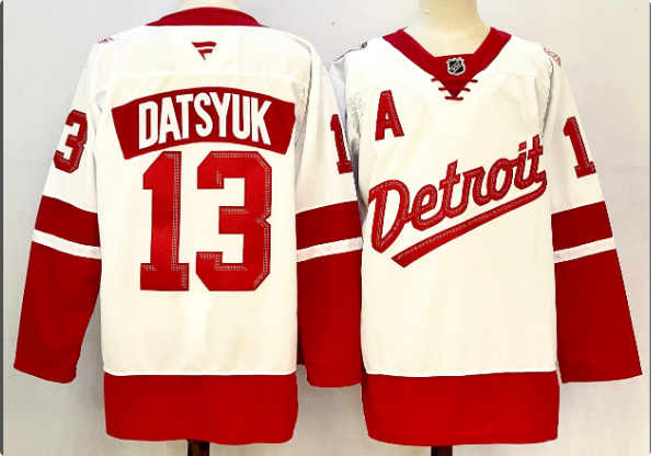 Men's Detroit Red Wings #13 Pavel Datsyuk White Red 2024-25 With A Patch Stitched Jersey