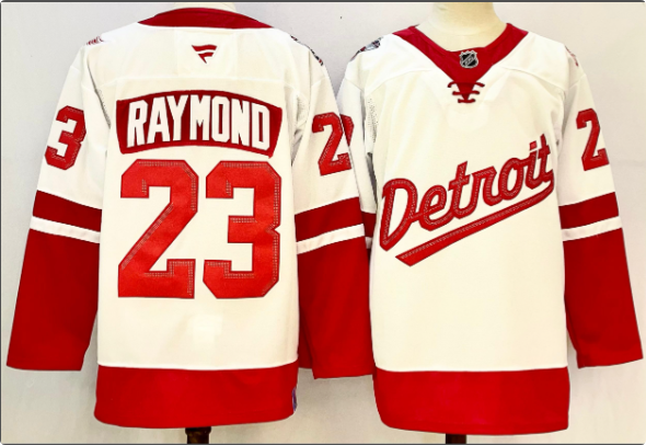 Men's Detroit Red Wings #23 Lucas Raymond White Red 2024-25 Stitched Jersey