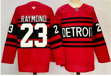 Men's Detroit Red Wings #23 Lucas Raymond Red 2024-25 Reverse Retro Stitched Jersey